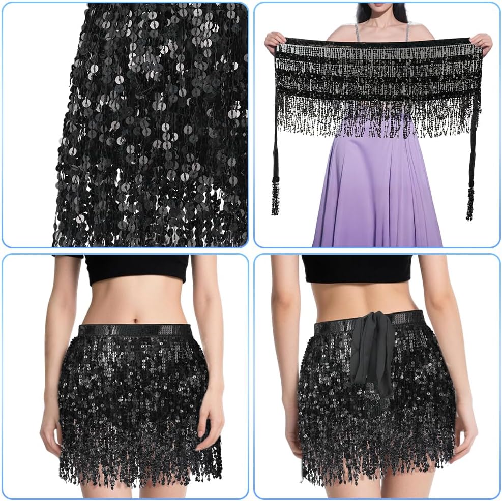 Detalle de AYBUY paillettenrok met franjes voor dames, verstelbare tailleband