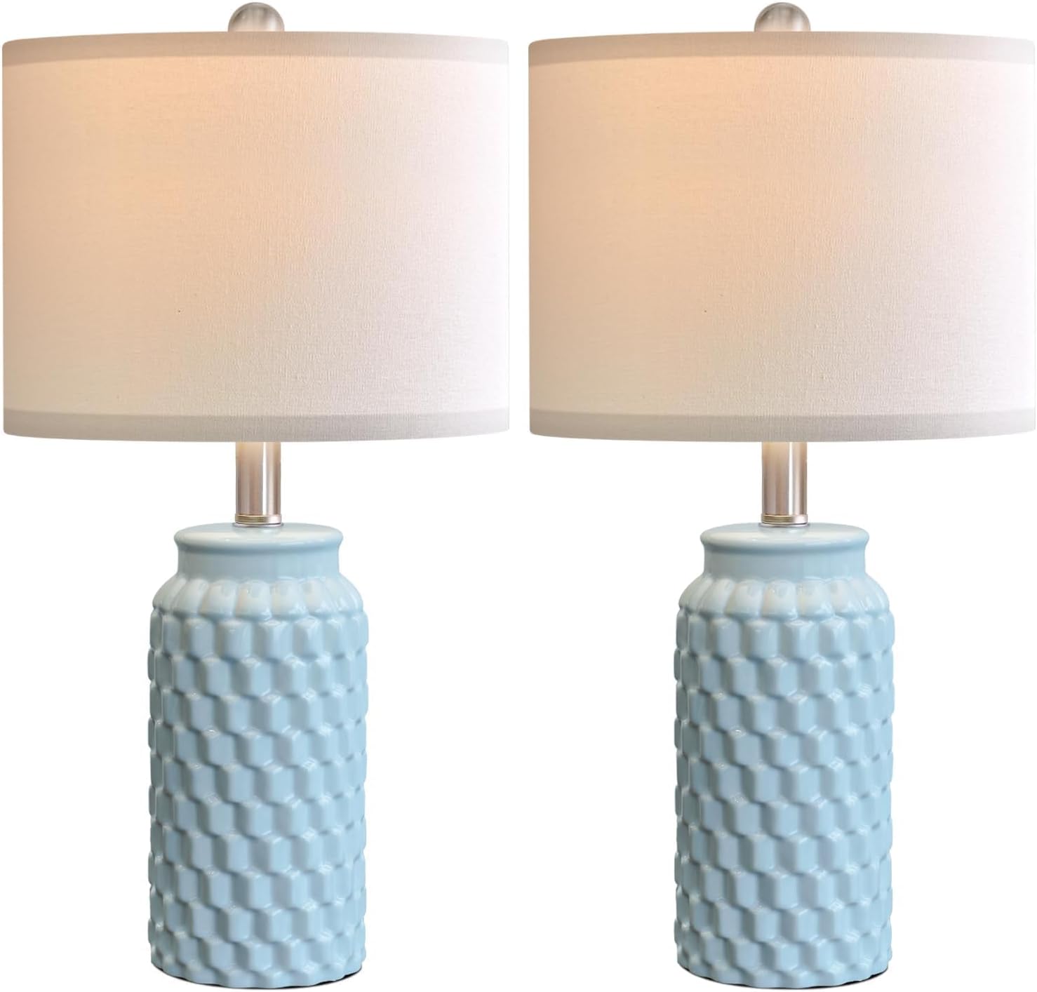 Detalle 2 de USumkky 20.5" Light Blue Ceramic Table Lamps, Set of 2 with Linen Shades