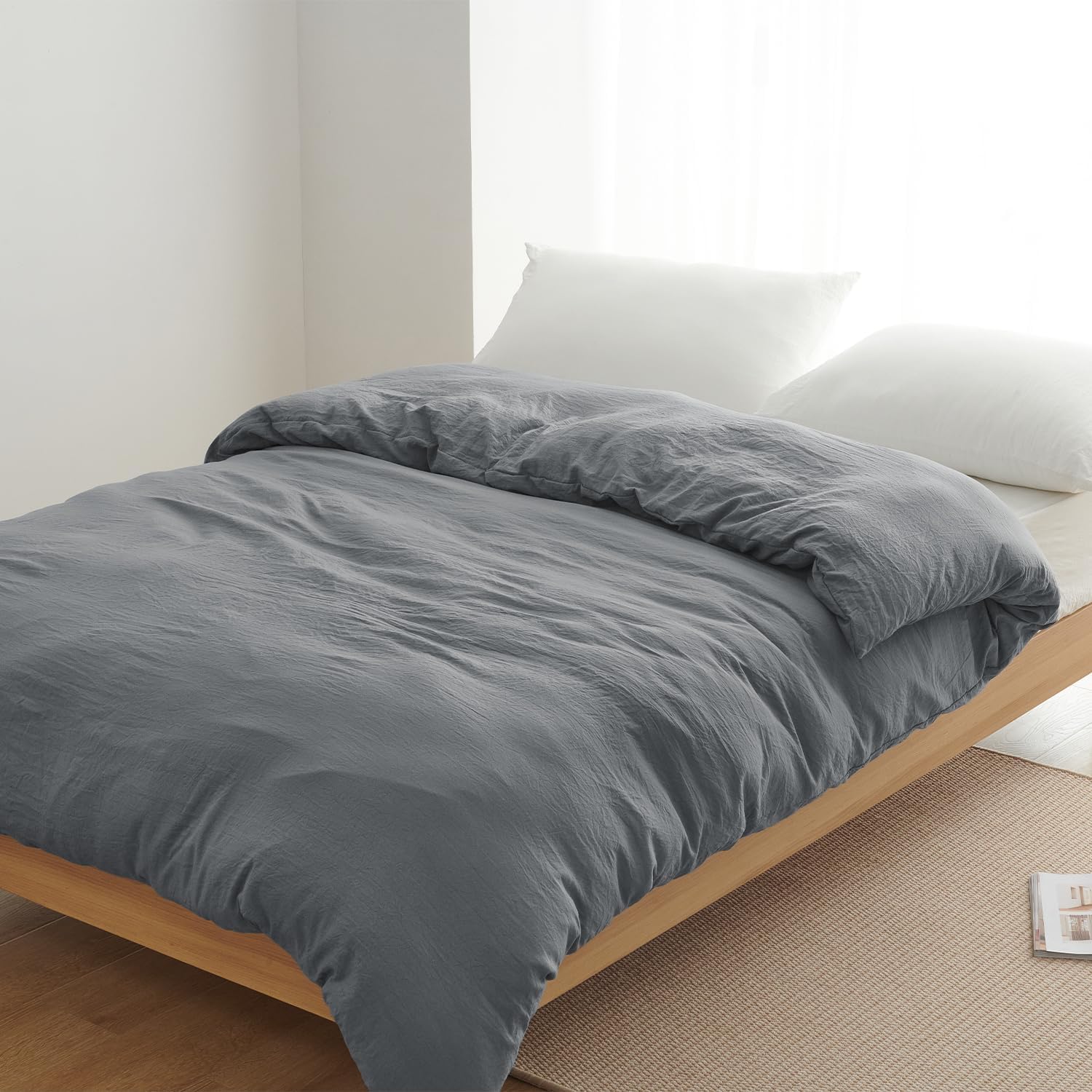 Detalle de クモリ SG-KK-AP 掛け布団カバー シングル 150×210cm 洗いざらし・ピーチスキン ダークグレー