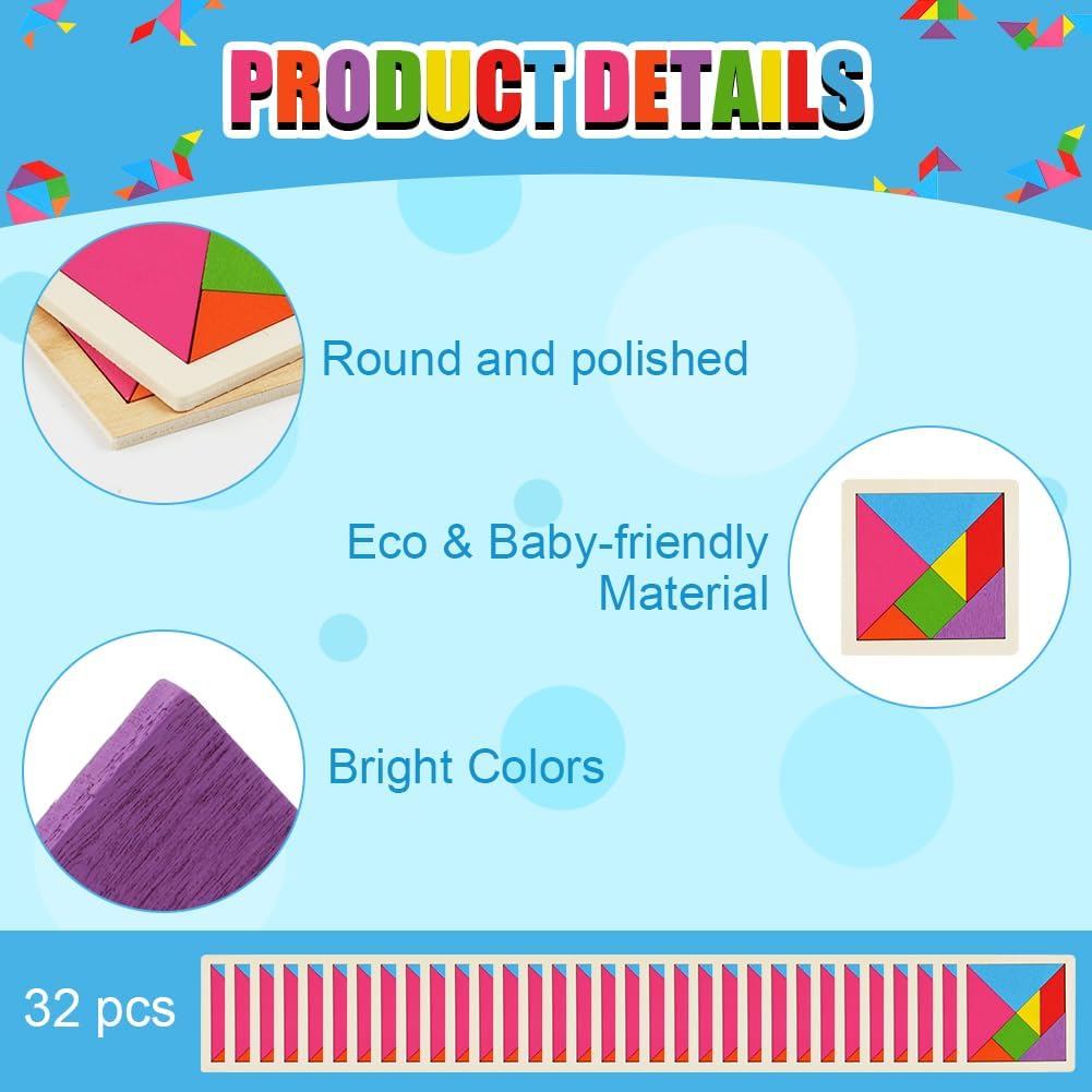 Thumbnail 4 de Ainiv 32Pcs Tangram Puzzles for Kids – Wooden Educational Tangram Game