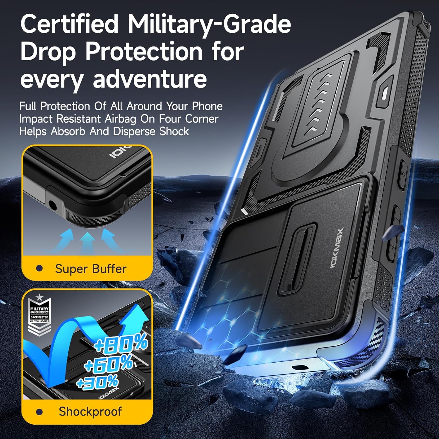 Thumbnail 3 de Iokmax case for Samsung Galaxy S26 Ultra with slide camera cover, kickstand & 2 screen protectors (black)