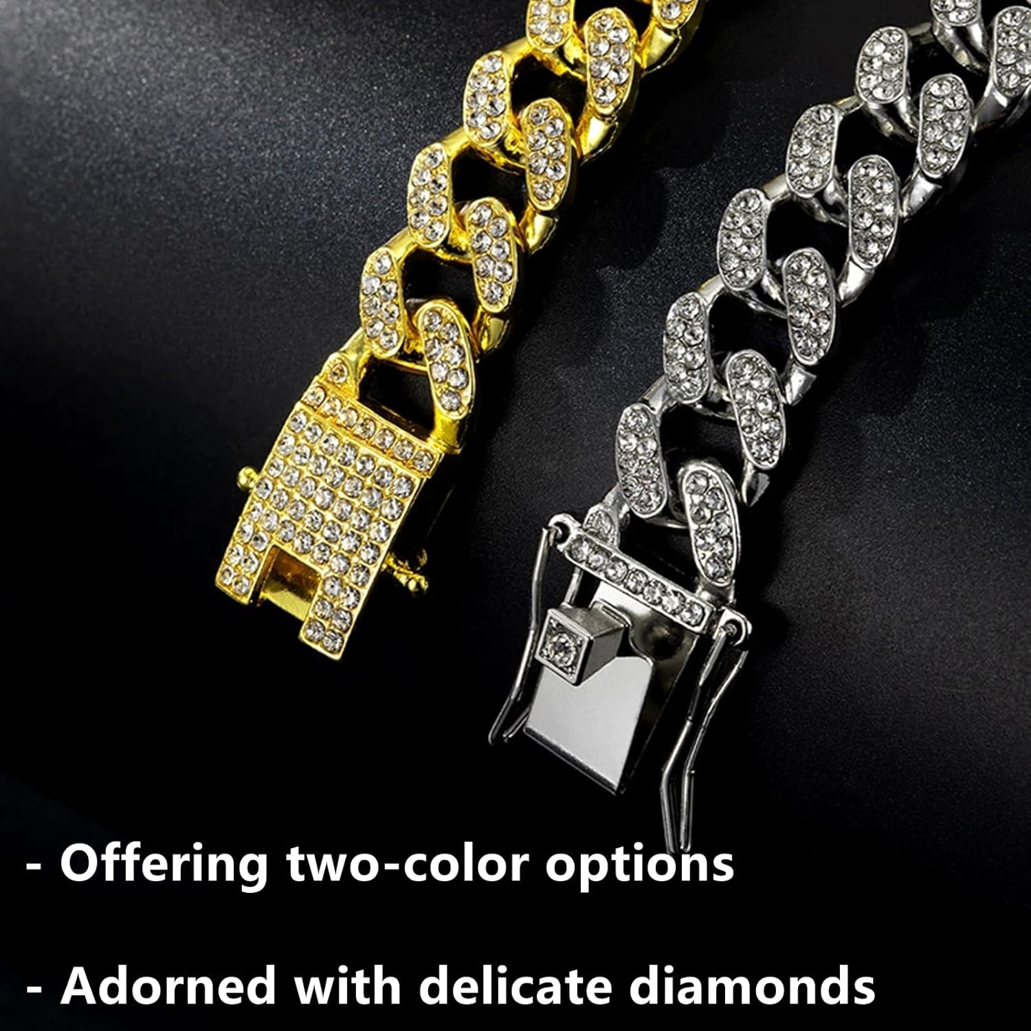 Thumbnail 2 de DKJEkdje 2 Pcs Diamond Cuban Cat Chain Collar with Rhinestones (10inch)