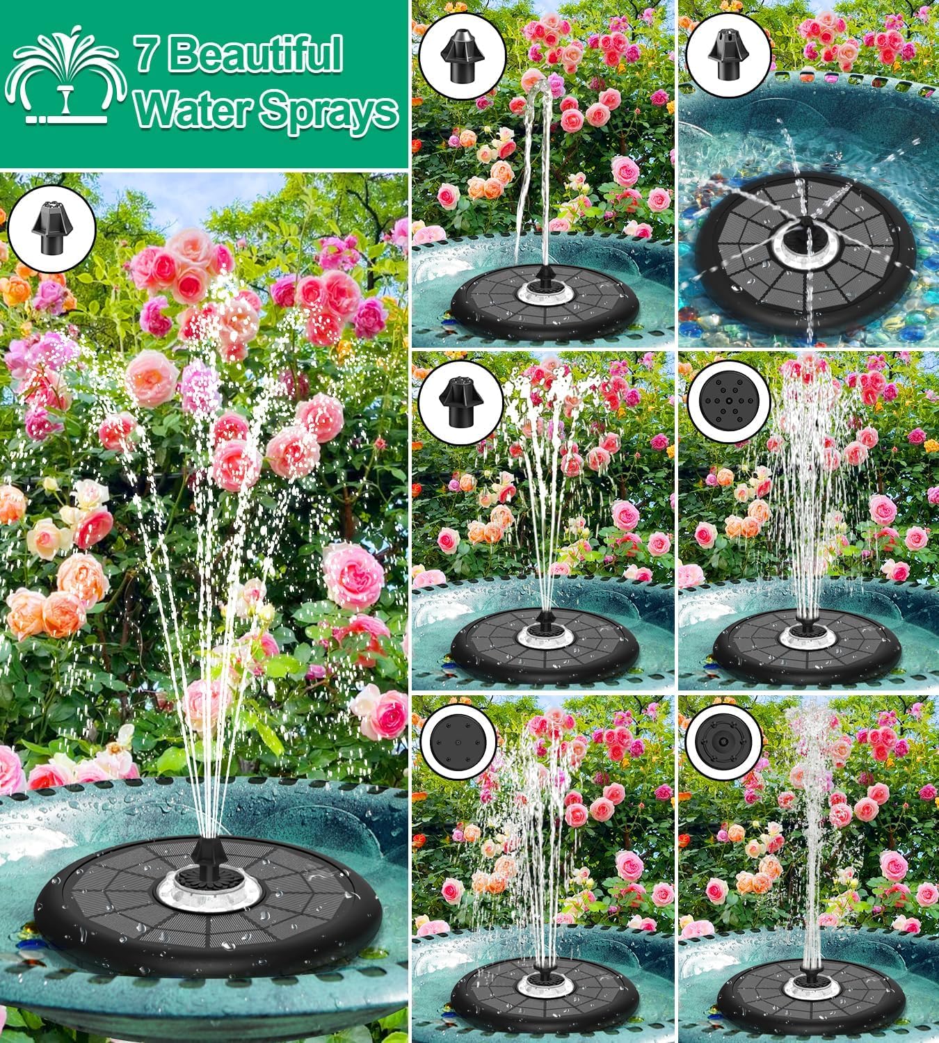 Thumbnail 1 de Solar Springbrunnen SZMP UFO 5W mit Akku, Glas-Panel und RGB-Licht (7 Düsen, 4 Rohre)