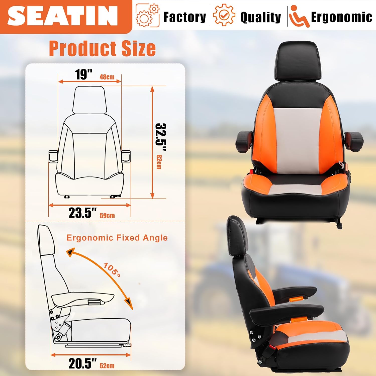Thumbnail 3 de Universal Tractor Seat: Comfortable Zero Turn Mower Seat with Adjustable Safety Belt, Armrest Micro Switch, and Full Adjustability