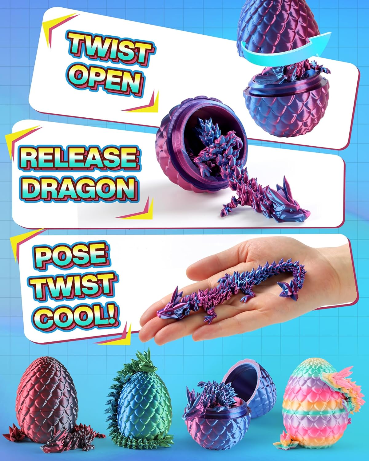 Thumbnail 2 de 3D Printed Dragon Eggs 3.4 in 4-Pack 🎲