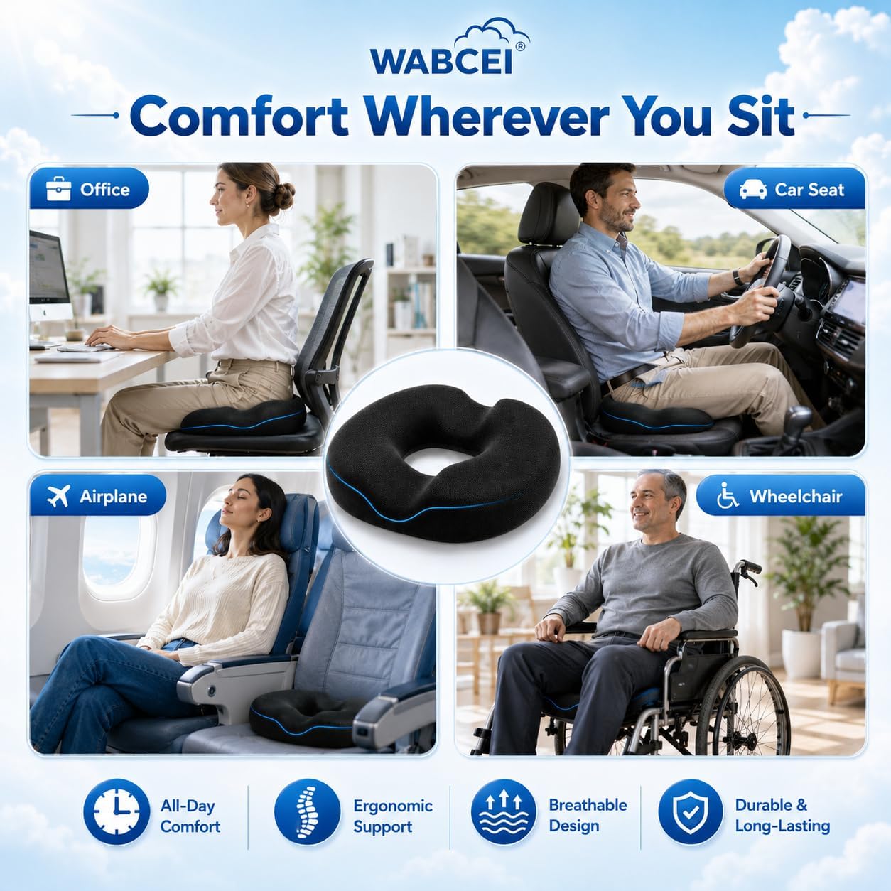 Thumbnail 6 de WABCEI Donut Pillow Seat Cushion for Hemorrhoids and Tailbone Pain Relief