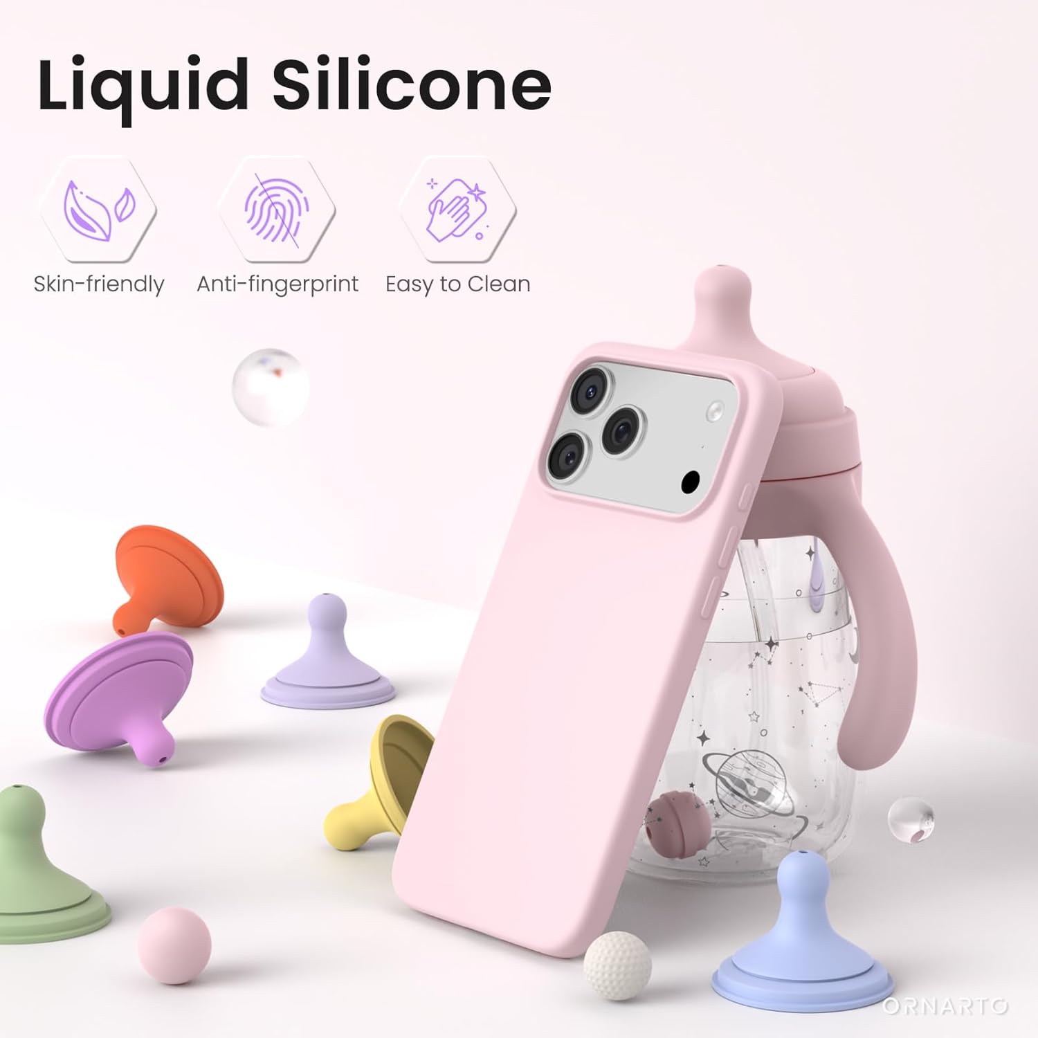Thumbnail 2 de ORNARTO Liquid Silicone Case for iPhone 17 Pro Max (6.9) — Slim 3-Layer, Chalk Pink