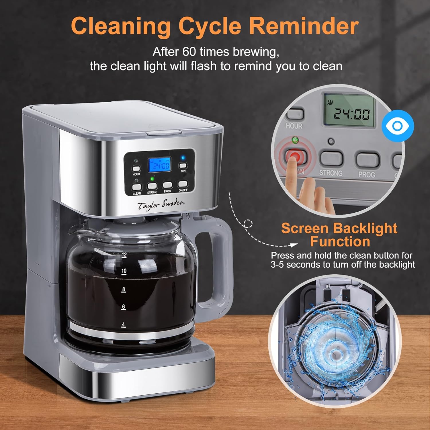 Detalle de Taylor Swoden 950W Kaffeemaschine mit Timer – 1,5 l, BPA-frei, Grau (Pewter)