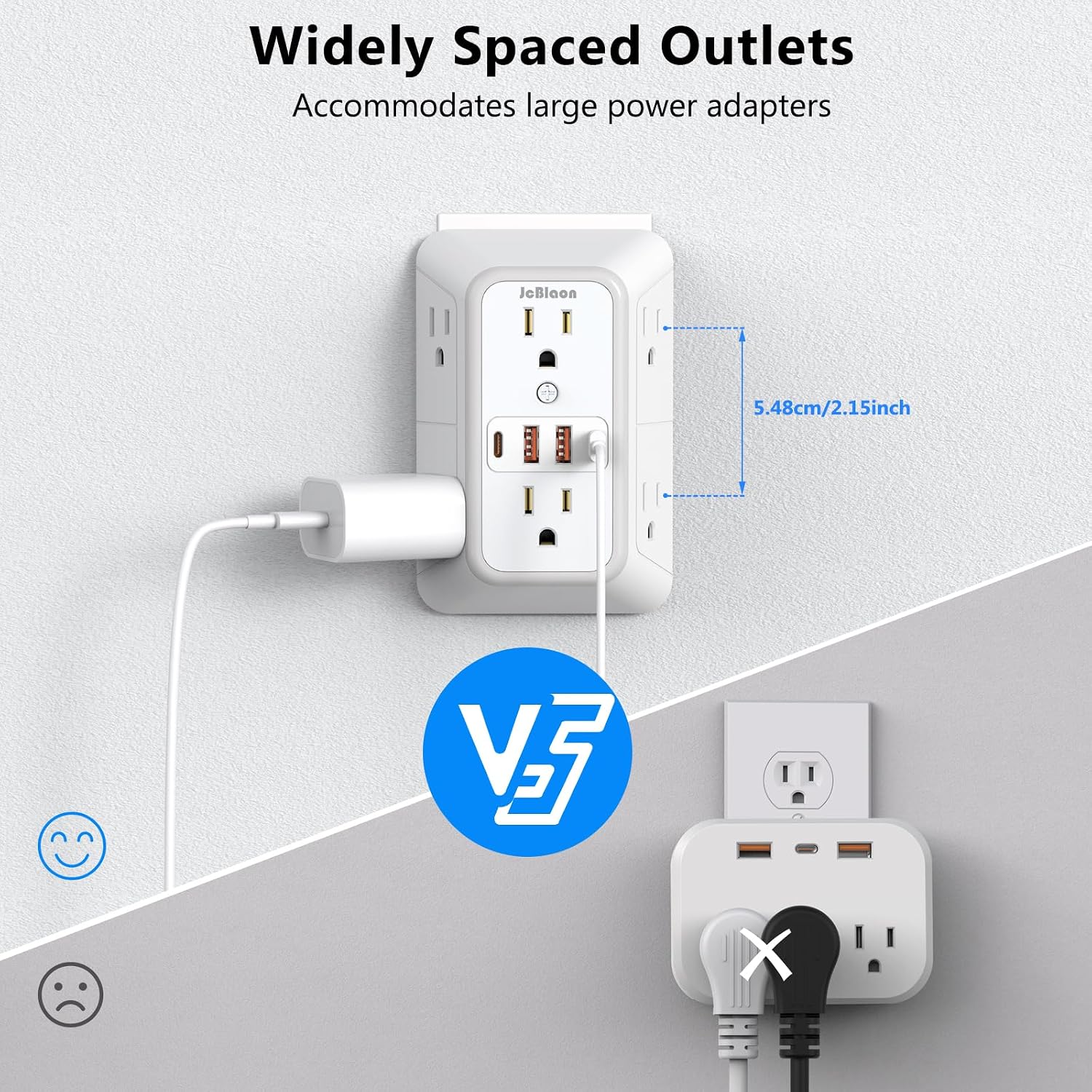 Detalle de JcBlaon 2-Pack Outlet Extender Surge Protector, 6 AC Outlets, 4 USB Ports
