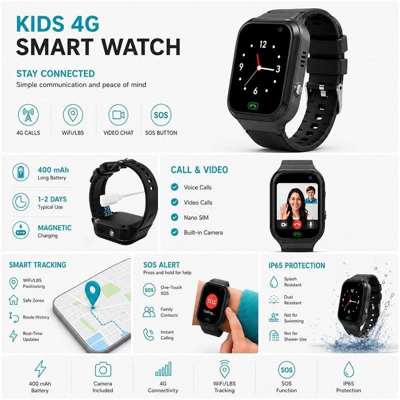 Detalle 2 de Nilait Kids Watch Safe GPS Smartwatch 4G: videollamadas, SOS y control parental en negro