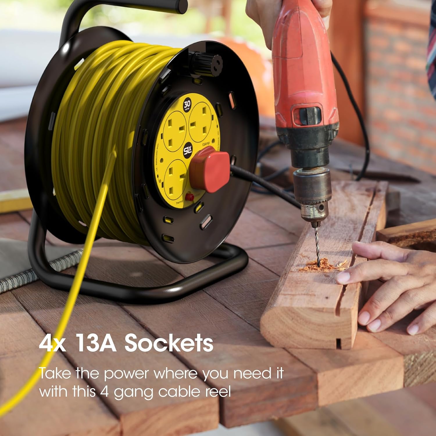Thumbnail 4 de SLx Extension Lead 30m Heavy Duty Cable Reel with 4 Sockets and Thermal Cut-Out Protection (13A fused UK plug)
