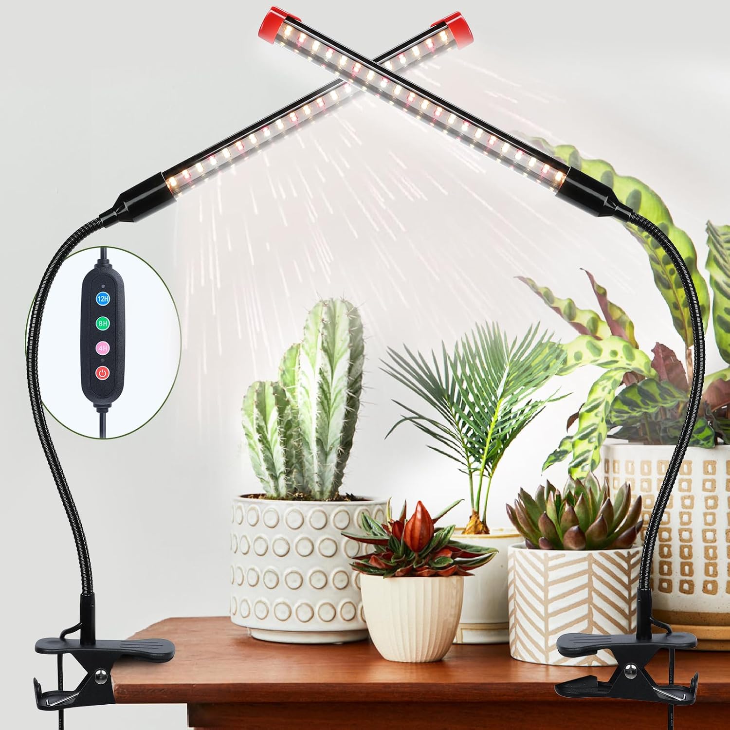 Detalle de FECiDA ZH-RH Clip-On Grow Lights, 2-Pack, Full Spectrum, 5-Mode Timer