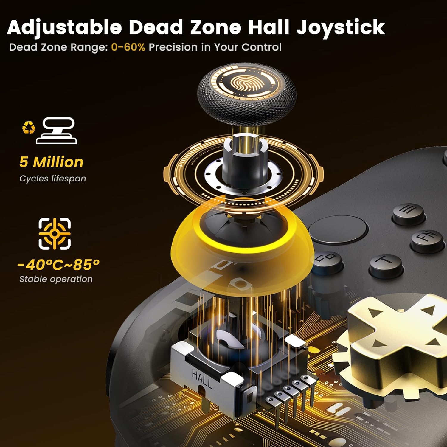 Detalle 2 de HASACOOL PC Controller mit Hall-Effect Joysticks & Ladestation – kabelloser Allrounder für PC, Switch, Android und iOS