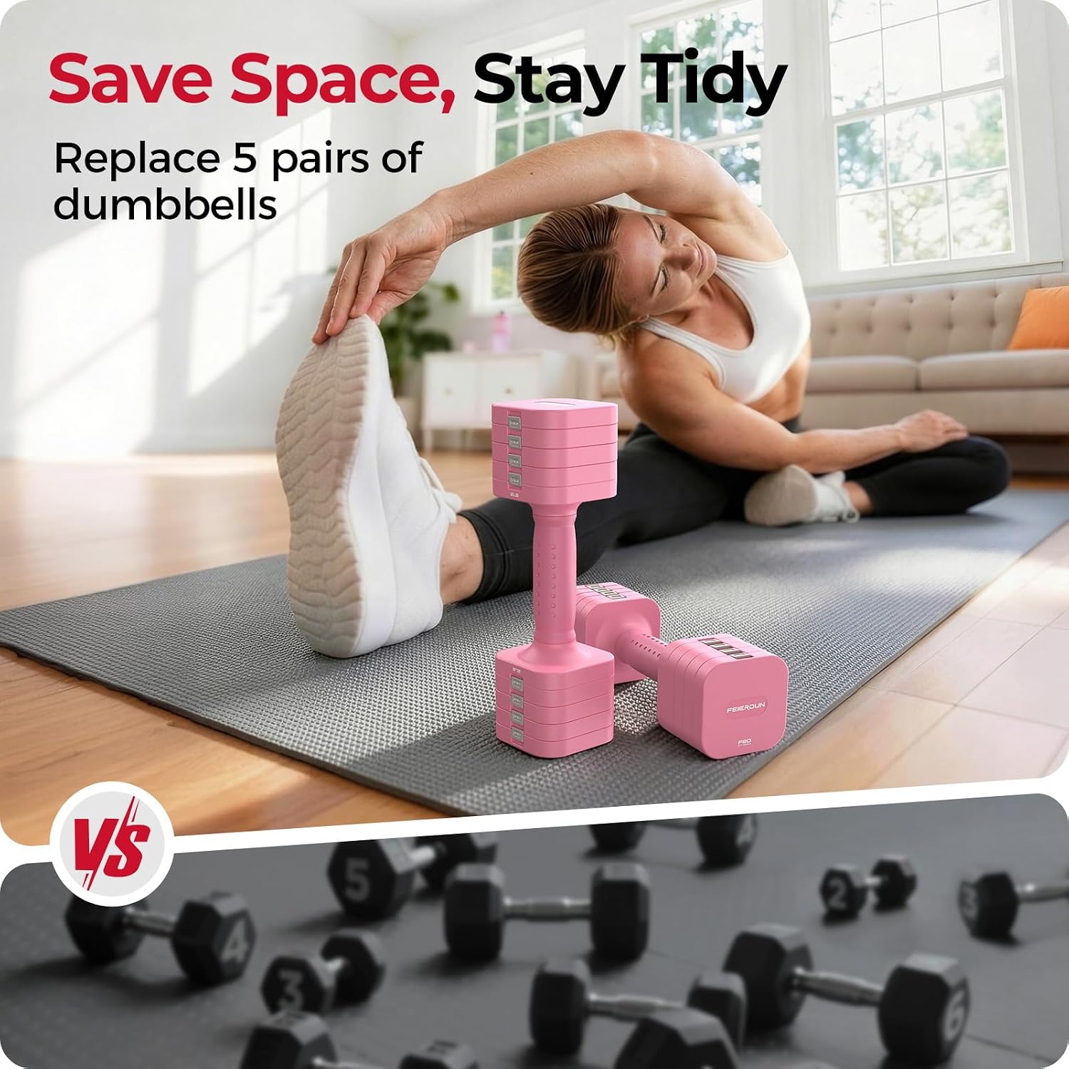 Detalle 1 de FEIERDUN Adjustable Dumbbell Set, 6LB