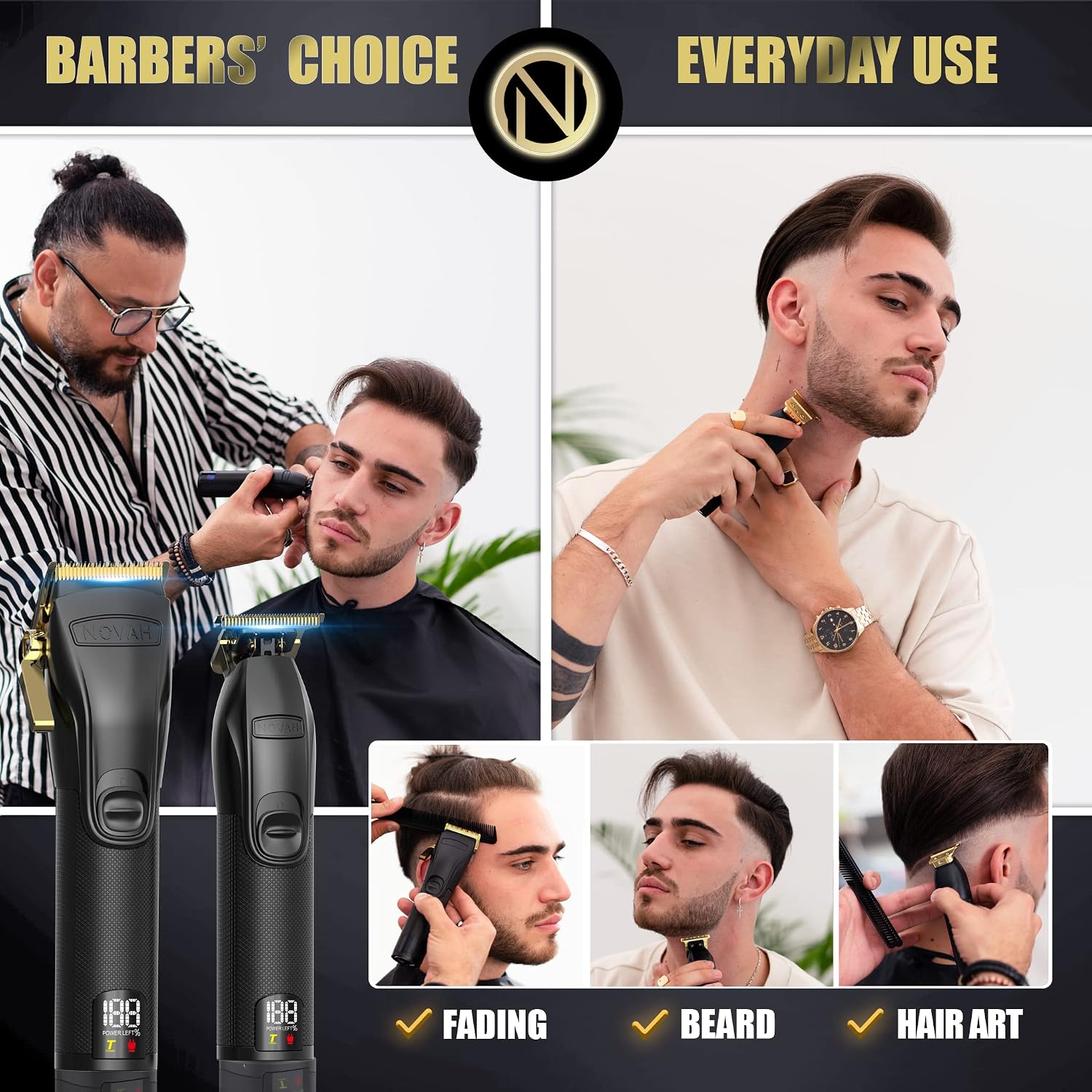 Thumbnail 3 de NOVAH Professional Cordless Hair Clippers & Trimmer Set (Gold) for Men