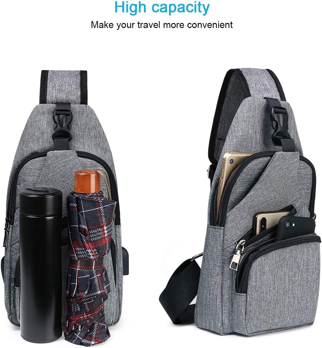 Detalle de flintronic Sling Bag with USB Charging Port – water-repellent crossbody/chest bag for hiking, cycling and travel