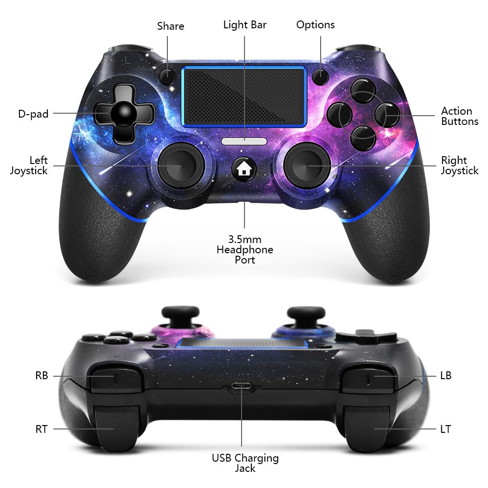 Detalle de AceGamer Wireless Controller for PS4 (Custom Design V2, Galaxy) with 3.5mm Audio Jack