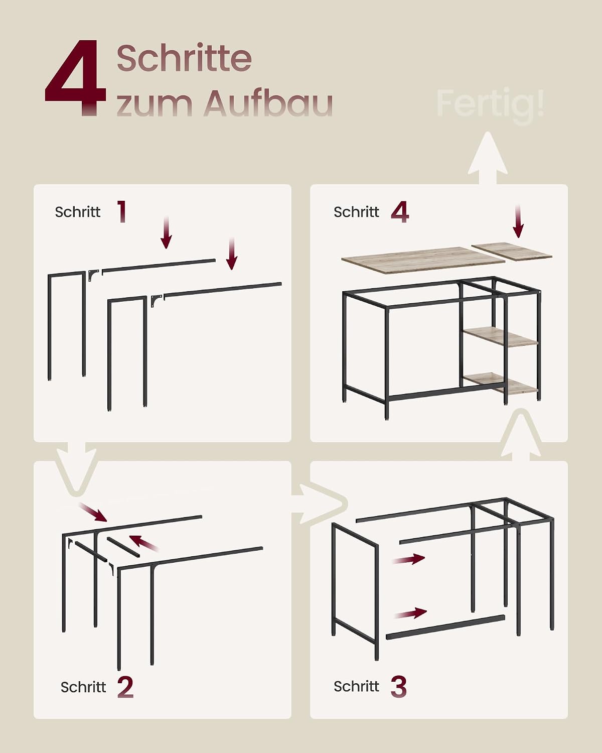 Thumbnail 6 de VASAGLE Tisch LWD47MB – Computertisch, 120 x 60 cm, Greige-Schwarz