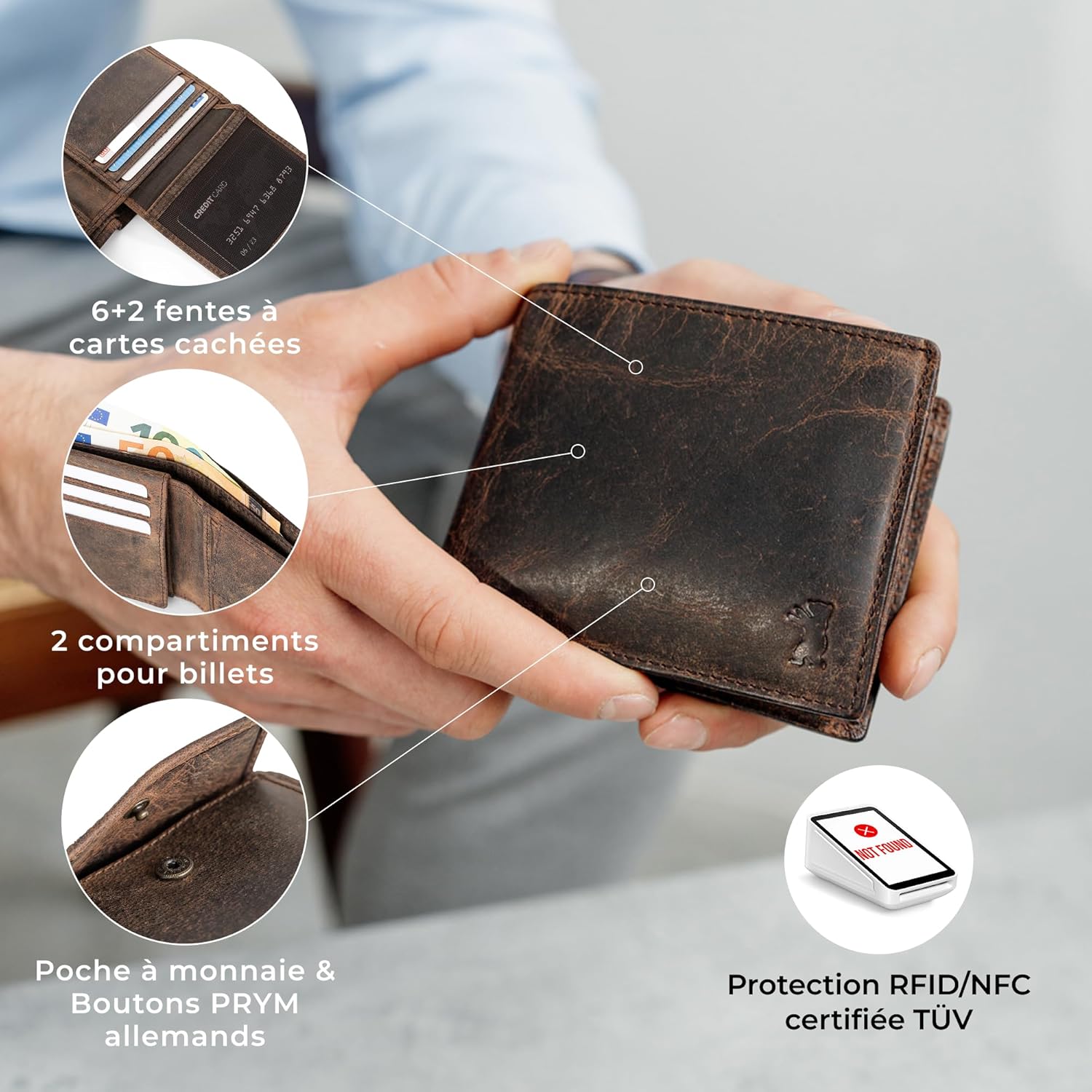 Thumbnail 3 de Berliner Bags Peter Portefeuille en Cuir avec RFID — Porte-monnaie compact et robuste, Marron