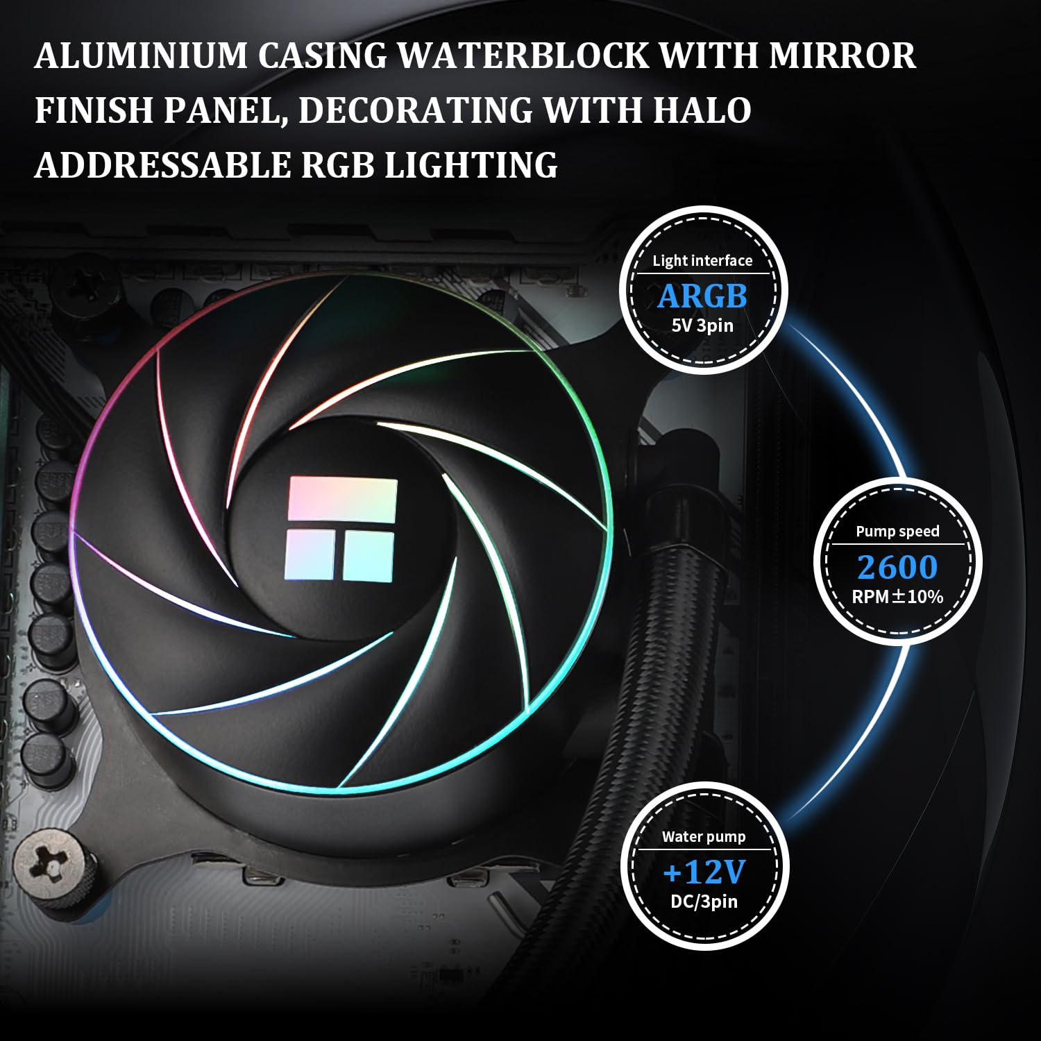 Detalle de Thermalright AQUA ELITE 240 ARGB Liquid CPU Cooler (240mm) with 2 x 120mm PWM Fans for AMD AM4/AM5 & Intel LGA