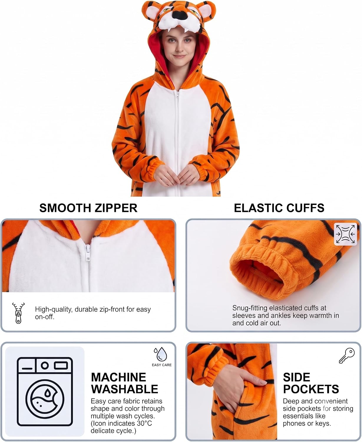 Detalle de Hundredmore Adult Animal Onesie Pajamas, Plush One-Piece with Hood and Pockets
