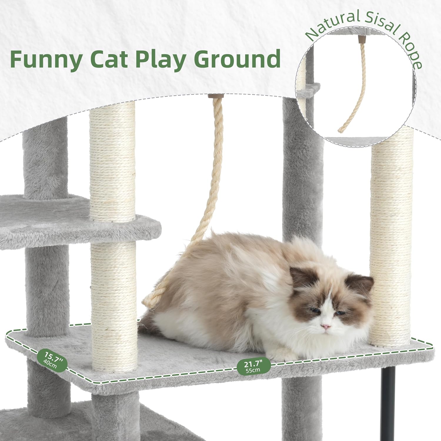 Detalle de Gitelsnour GCT024W Cat Tree, 70.5-Inch Tower with Sisal, Hammock & Perch