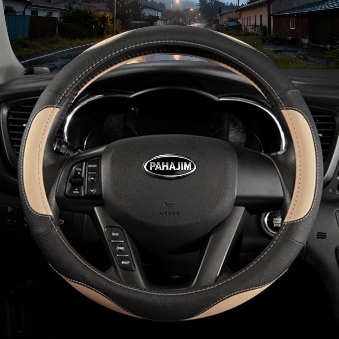 Thumbnail 6 de coofig Leather Car Steering Wheel Cover 37-38cm Universal, Breathable Non-Slip (Black/Red)