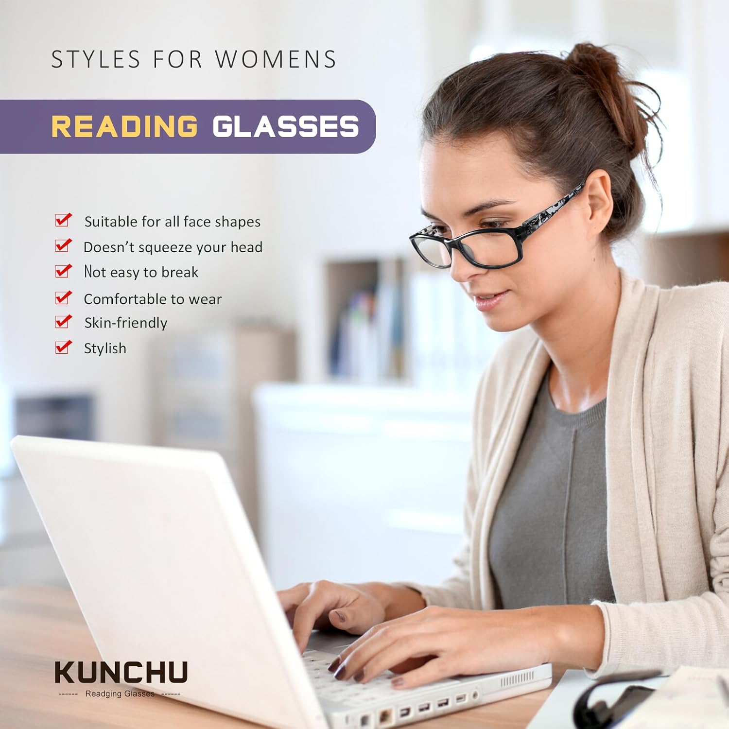 Thumbnail 5 de kunchu 5Pack Reading Glasses for Women — Blue Light Blocking, Spring Hinge, Anti-Glare UV Readers