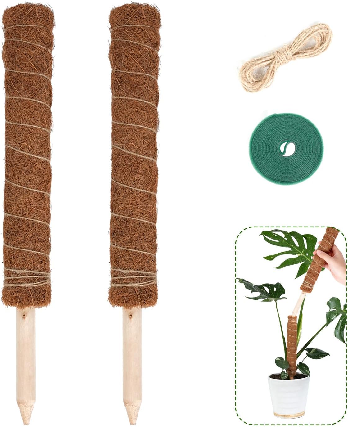 Detalle de Bamworld CAYJ-TXZ-2Pcs 16.5-Inch Coir Moss Pole Plant Supports, 2-Pack