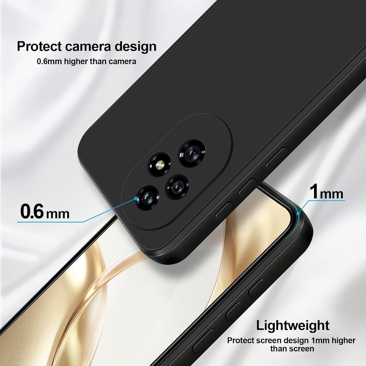 Detalle de GiiYoon Silky-Soft Liquid Silicone Case for Honor 200 (Black) with Microfibre Lining