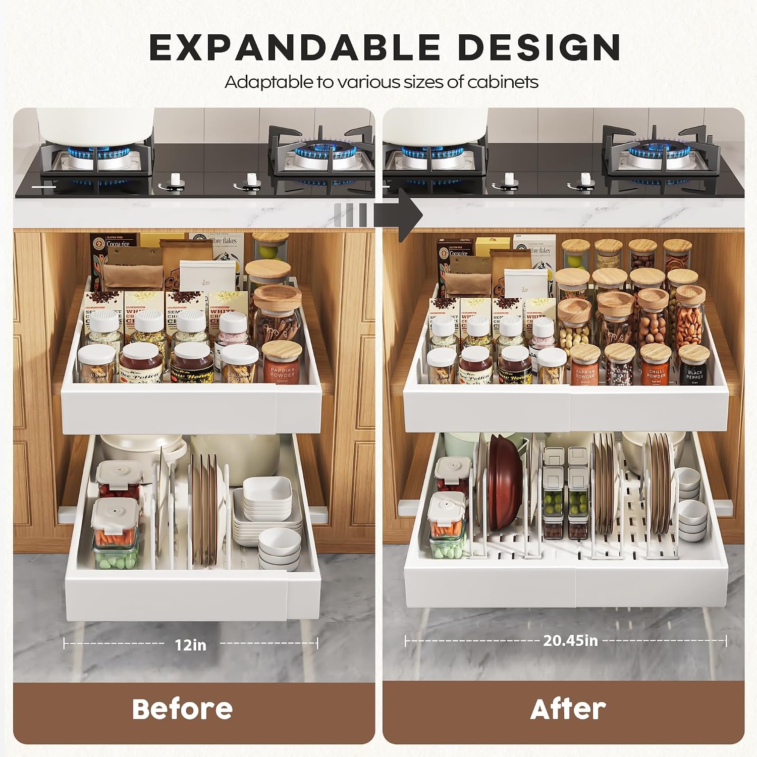 Detalle de Seinloes 4Pack Expandable Pull Out Cabinet Organizer 21"