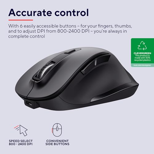 Detalle de Trust Fyda Mouse Wireless Ricaricabile: ergonomia, libertà e DPI regolabili in un mouse sostenibile