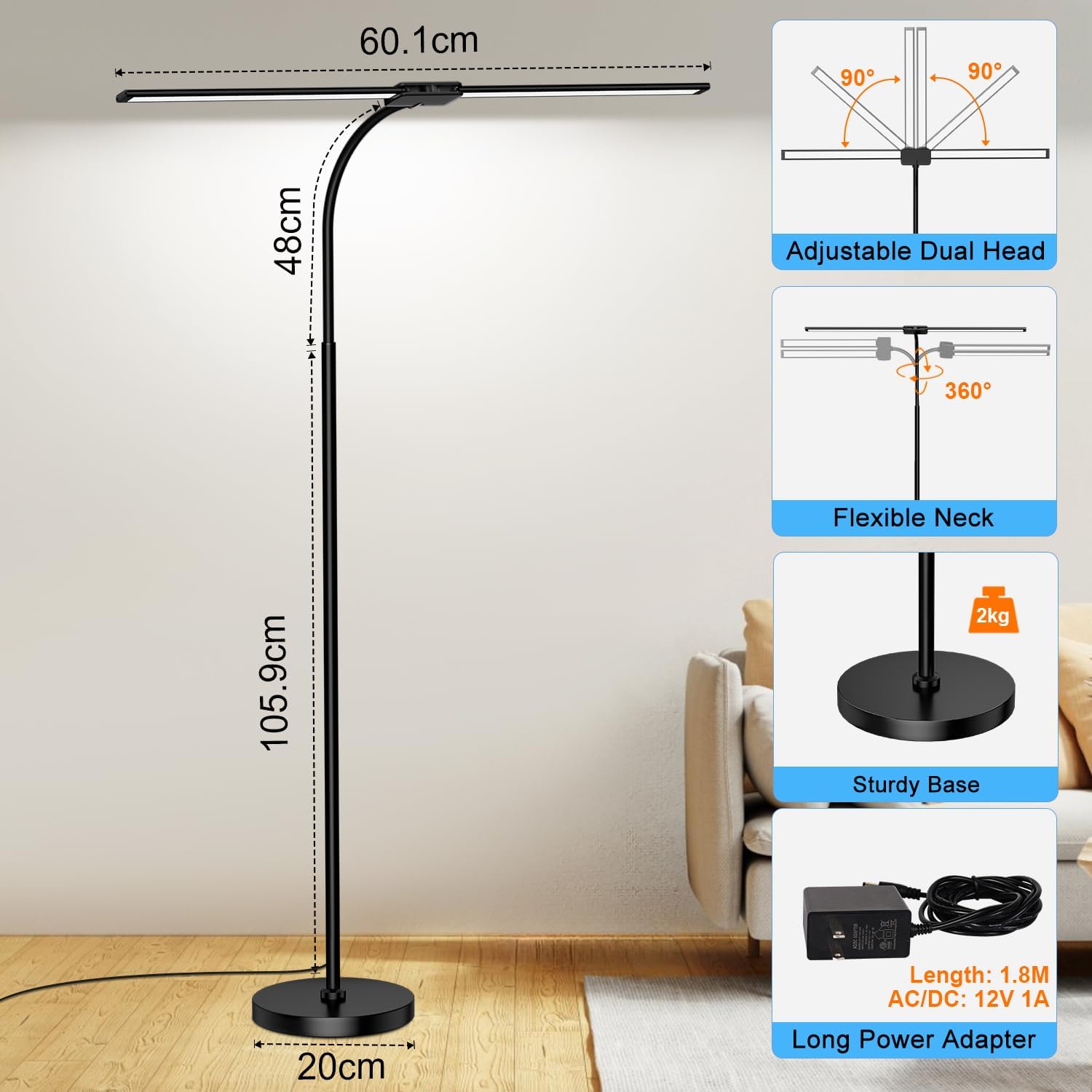 Detalle de LED Dual Head Floor Lamp 18W LED