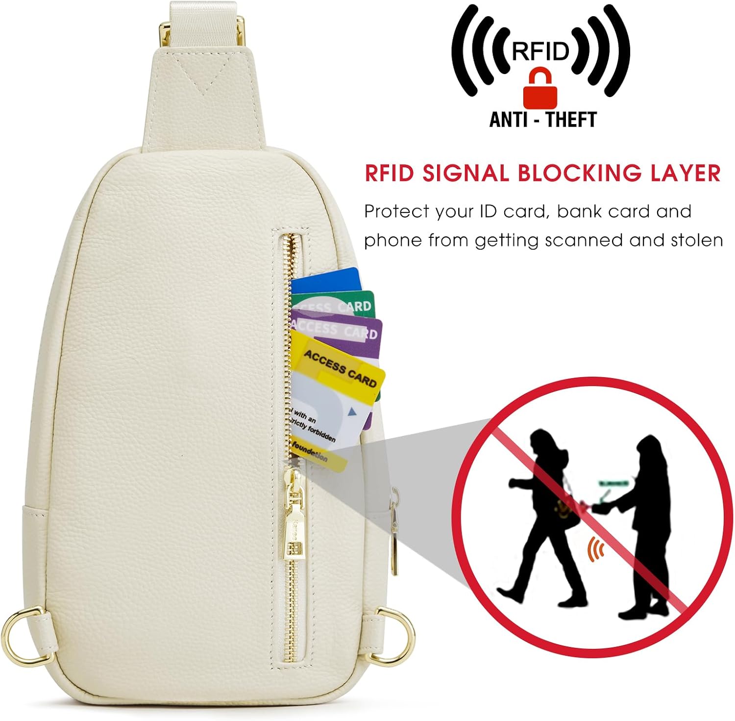 Detalle de Kattee Leather Sling Bag for Women: Multi-Compartment Crossbody with RFID Back Pocket