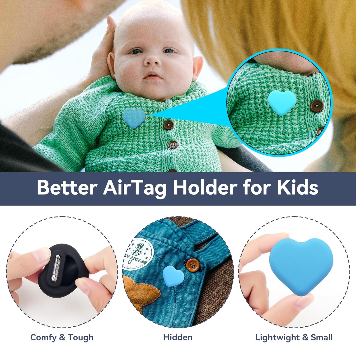 Detalle 2 de DDJ for AirTag Holder for Kids (2 Pack) – Hidden Silicone Case with Invisible Pin
