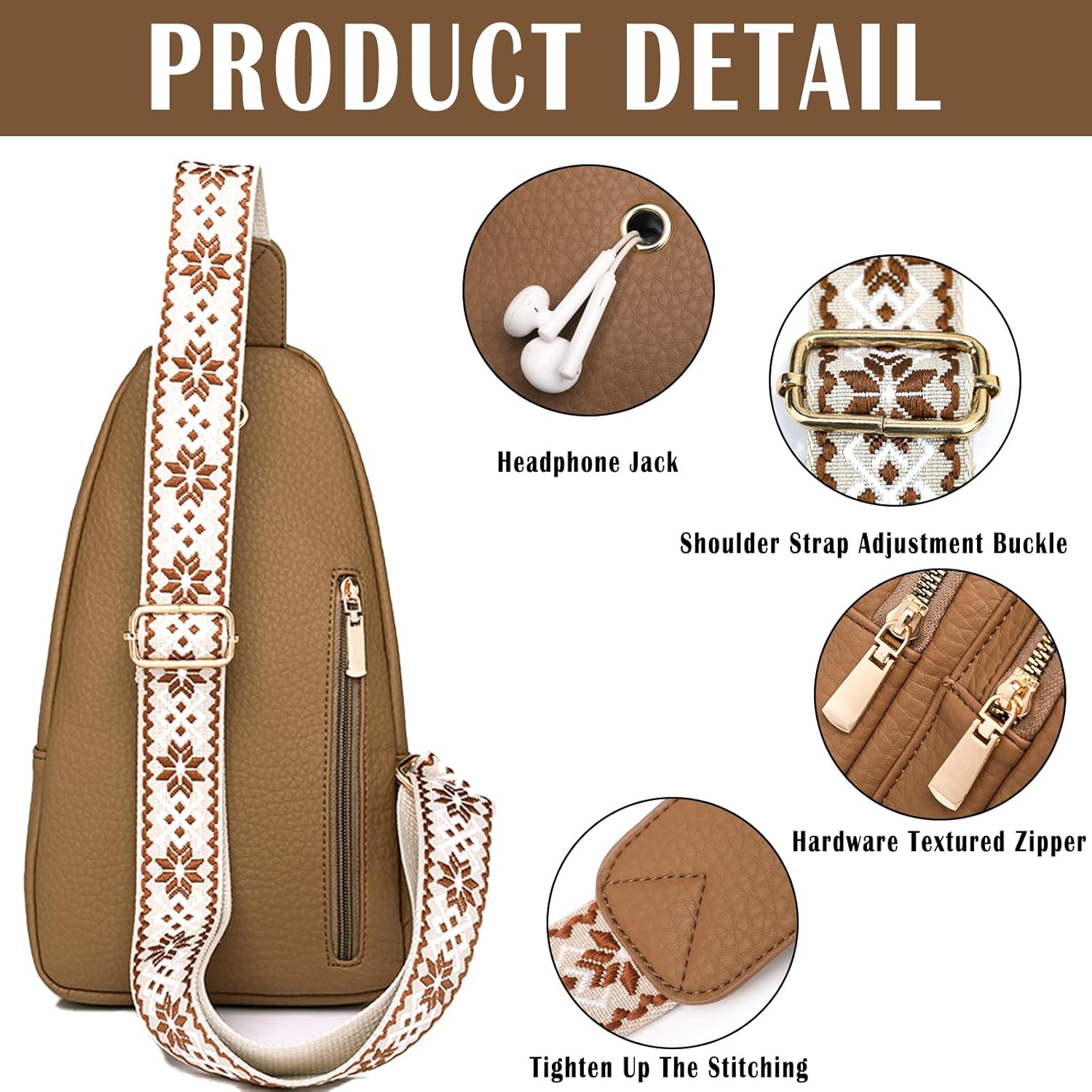 Detalle 2 de Farcauo Brusttasche für Damen & Herren – Crossbody-/Slingbag mit langen Trägern, wasserabweisend & mit Reißverschlussfächern