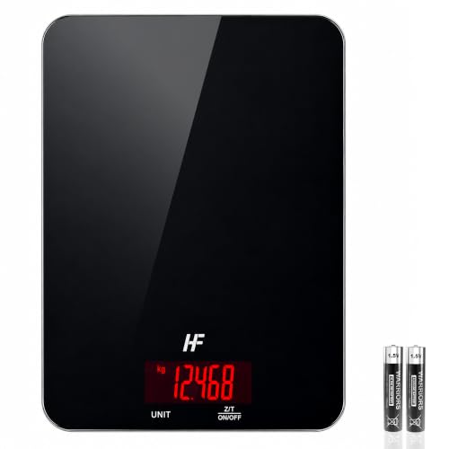 HomeFashion Bascula de Cocina 20 kg con plataforma de vidrio y pantalla LED 50 mm