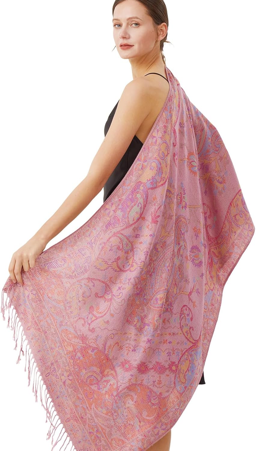Detalle 2 de Paisley Pashmina Rave Shawl Scarf for Women, Reversible Ethnic Jacquard Wrap