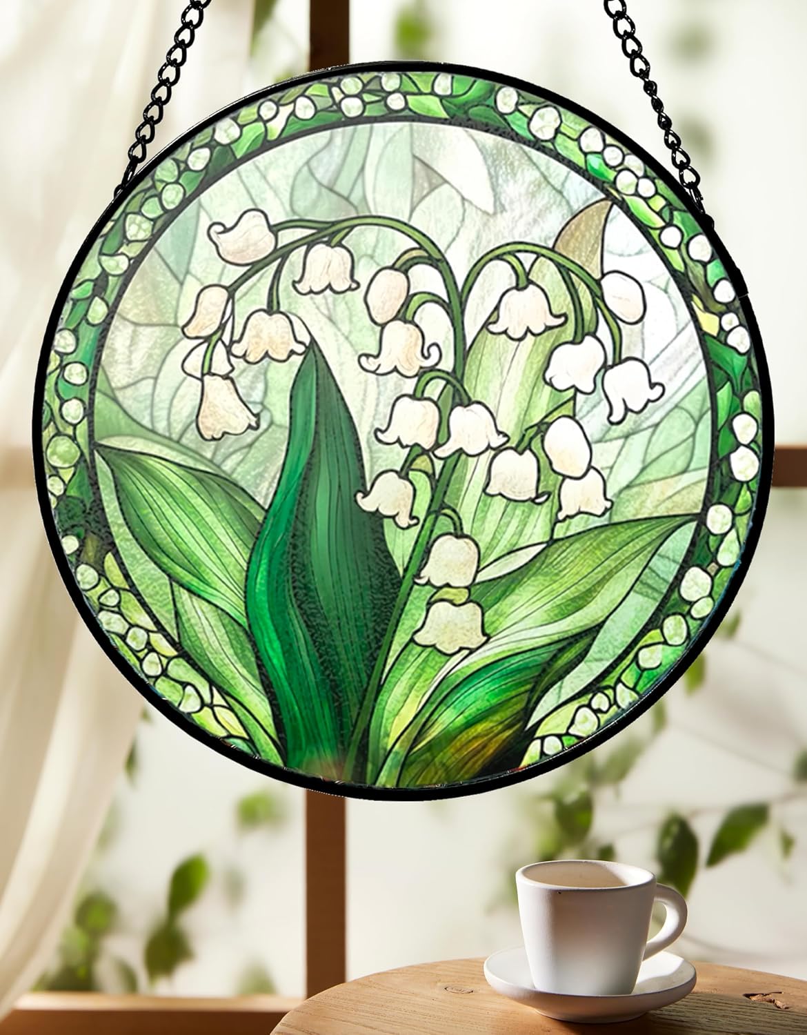 Detalle 1 de Lily of the Valley Stained Glass Suncatcher, 7.8-Inch