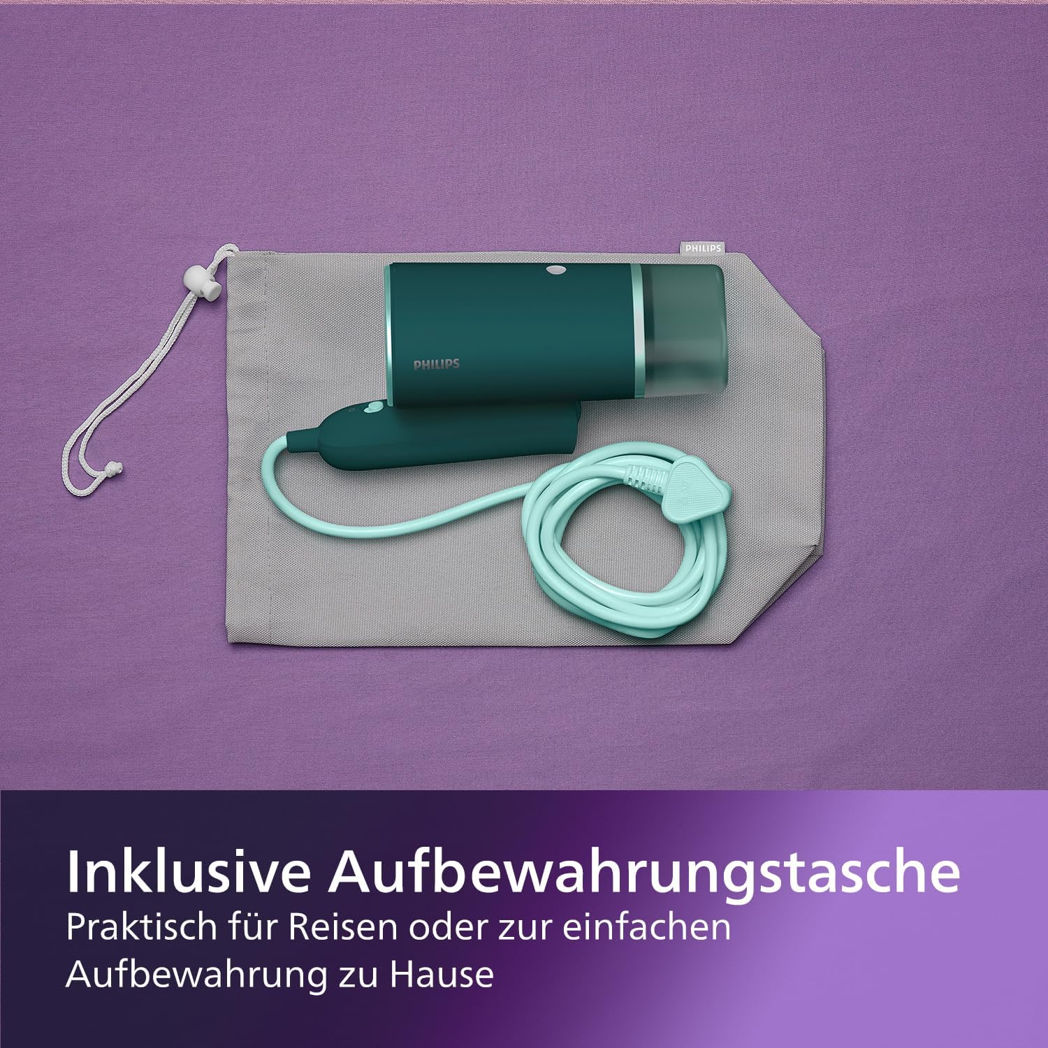 Detalle de Philips 3000-Serie Tragbarer Dampfglätter STH3020/70 – 1000 W, 20 g/min, 120 ml abnehmbarer Tank