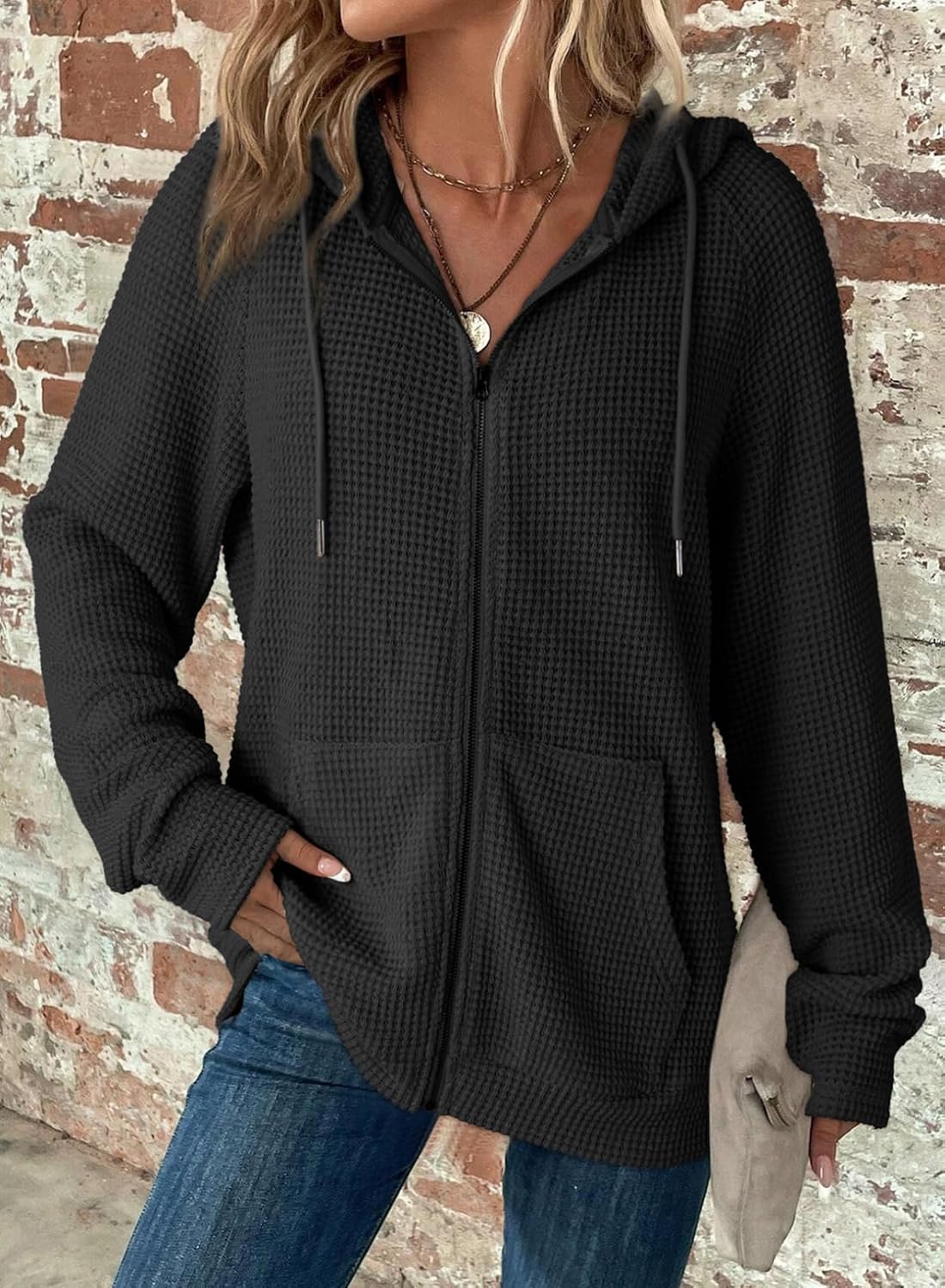 Detalle de Dokotoo Waffle Knit Full Zip Hoodie