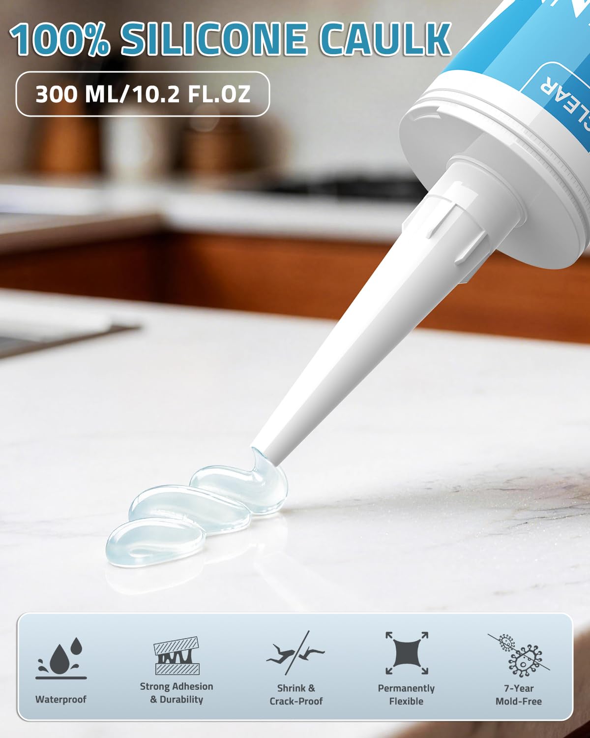Detalle de PAULINN Clear Silicone Sealant, 10.2 oz, 4-Pack for Waterproof Sealing