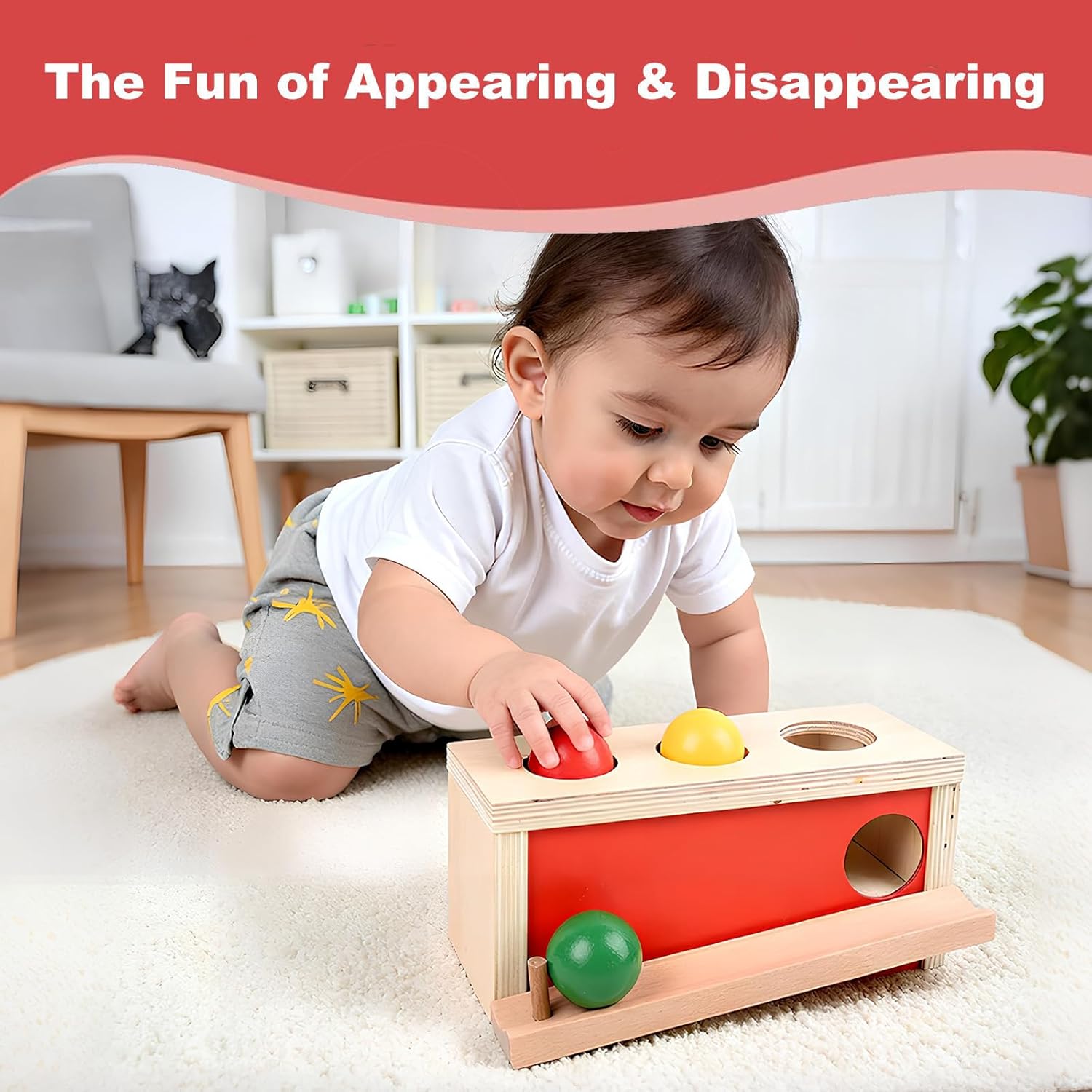 Thumbnail 6 de Smartwo Montessori Objektpermanenz-Box aus Holz (ab 9 Monaten) mit 3 farbigen Kugeln