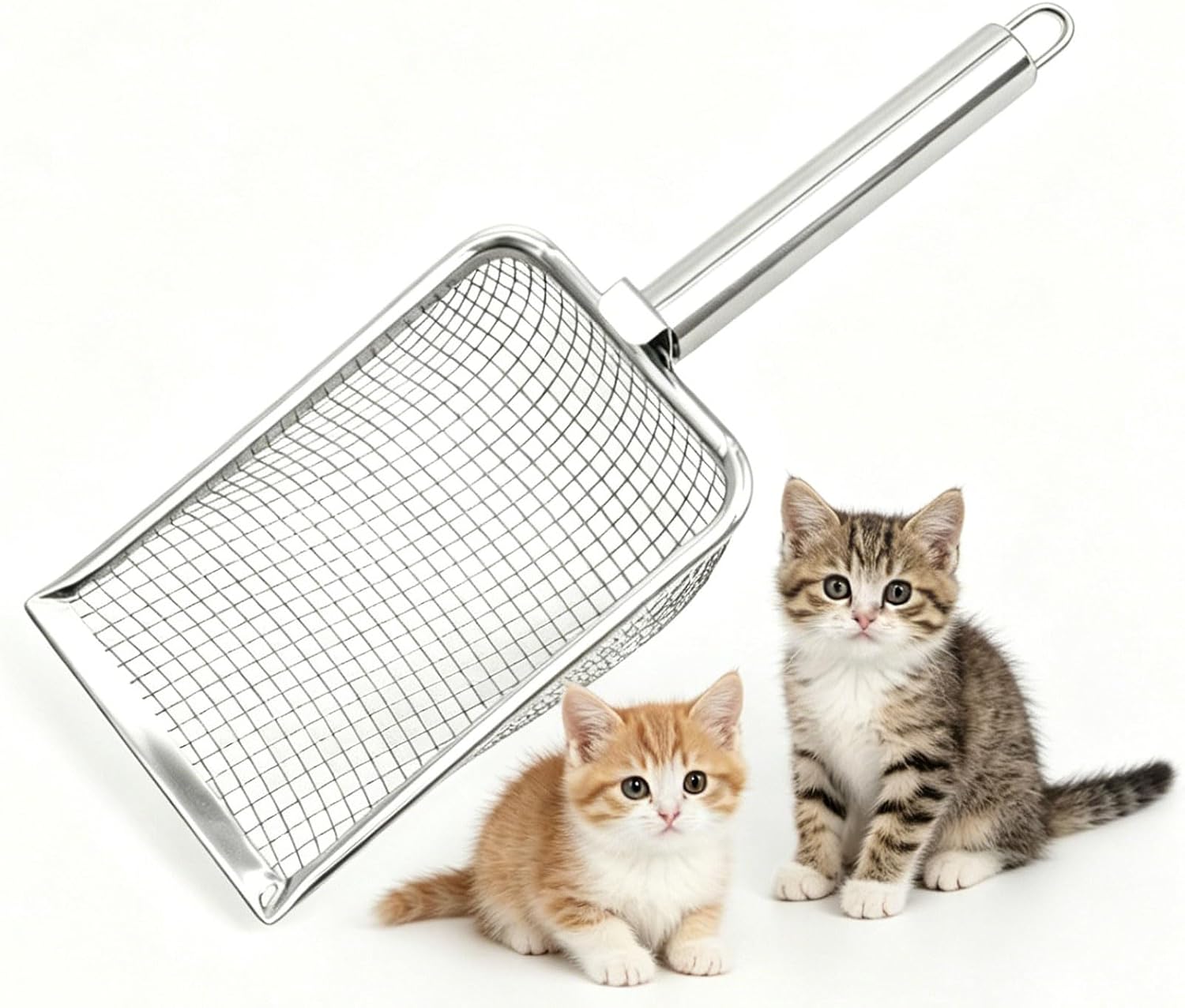 PlushPlumage Stainless Steel Cat Litter Scoop — Durable Mesh, Ergonomic Handle, Easy to Clean (Silver)