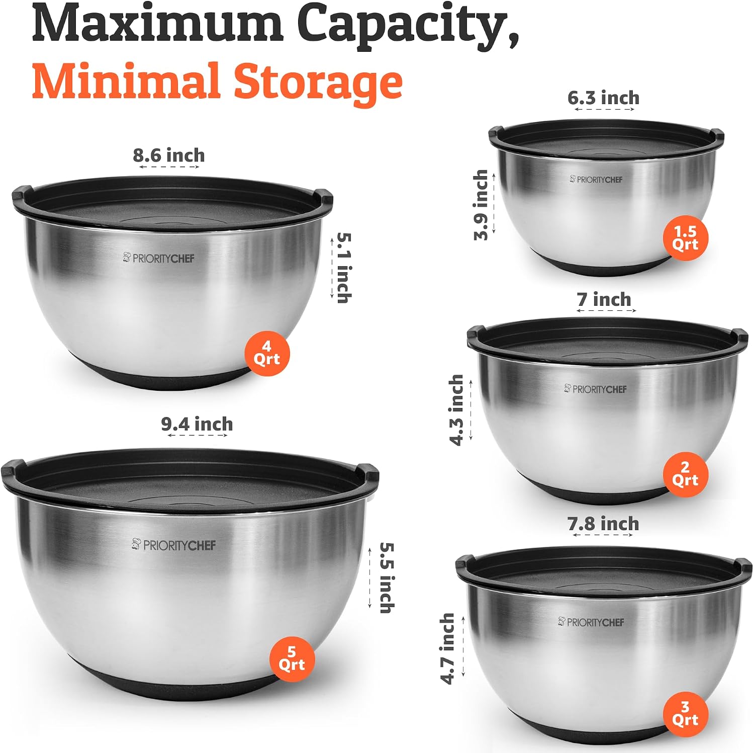 Detalle de Priority Chef Premium Mixing Bowls 5 🍲
