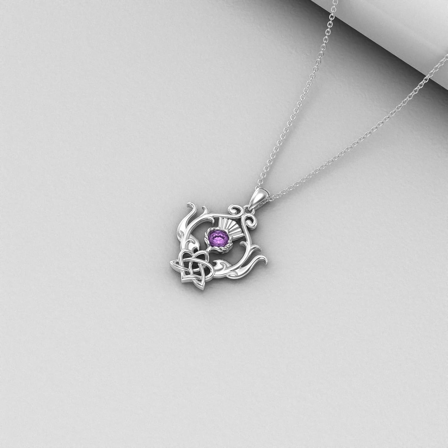 Thumbnail 5 de YAFEINI Scottish Thistle Necklace for Women in Sterling Silver with Amethyst