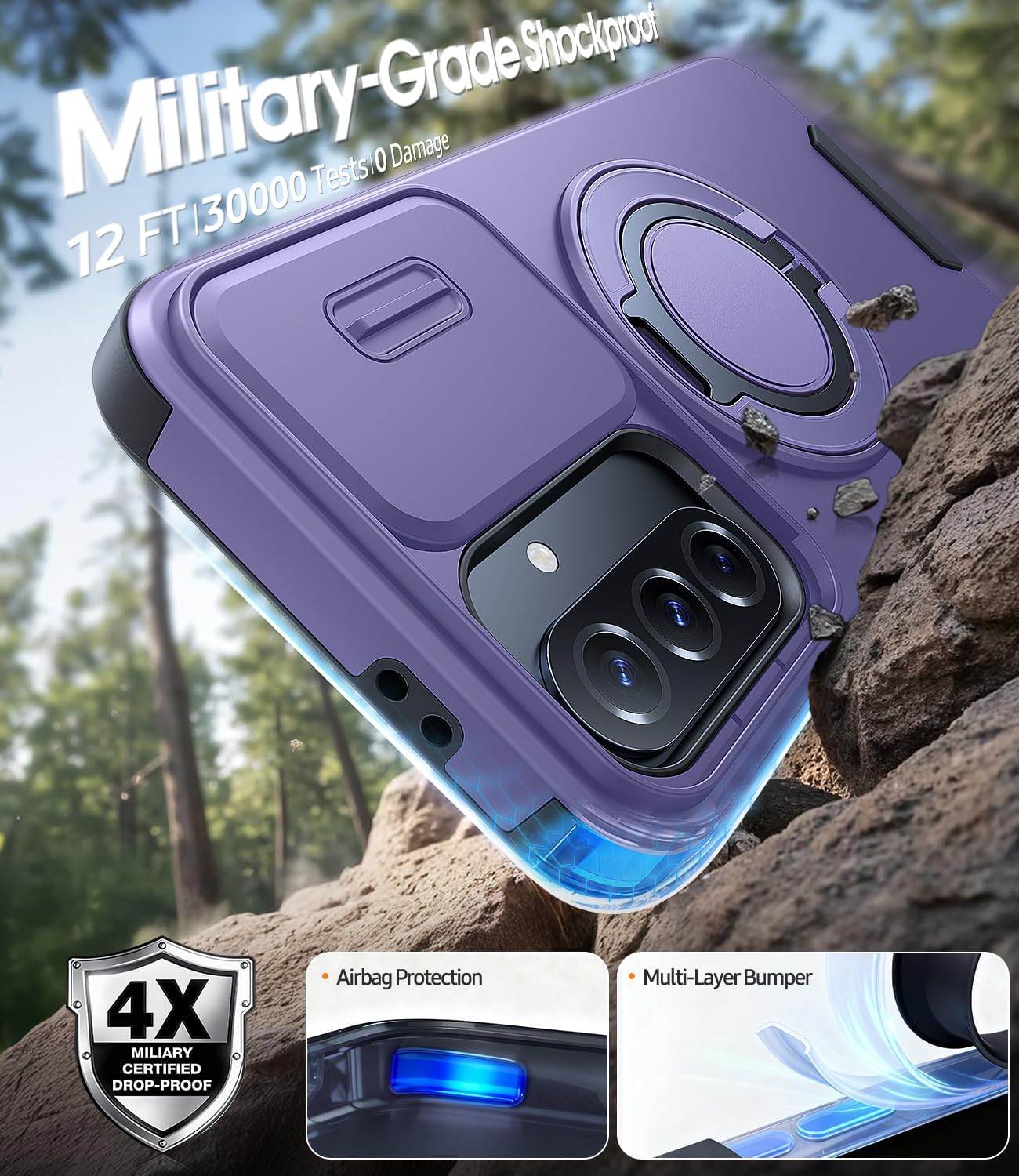 Thumbnail 3 de AOUIA 5G Case for Samsung A37/A36/A56 with 2 Screen Protectors, 360° Kickstand and Slide Camera Cover