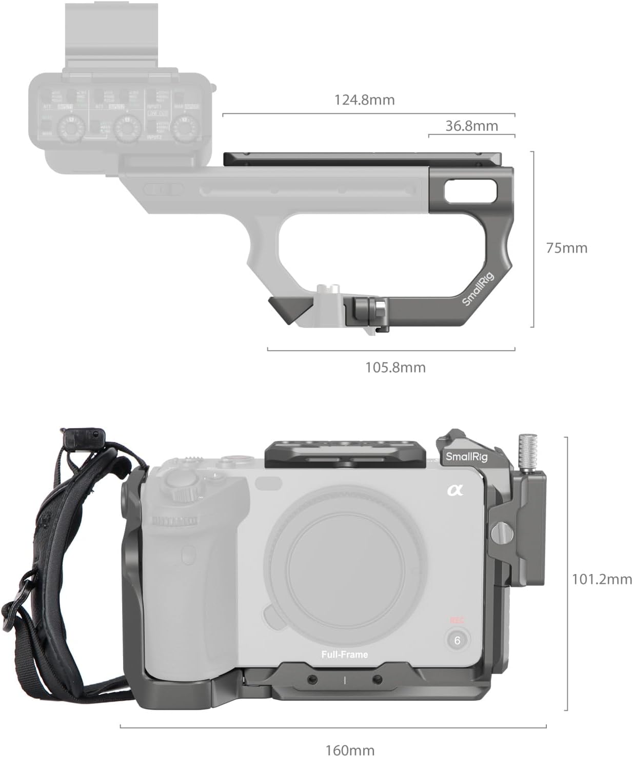 Detalle de SMALLRIG FX3 / FX30 HawkLock Schnellverschluss-Käfig-Kit (4771) – Handschlaufe, HDMI-Kabelklemme und NATO-Schiene für Sony