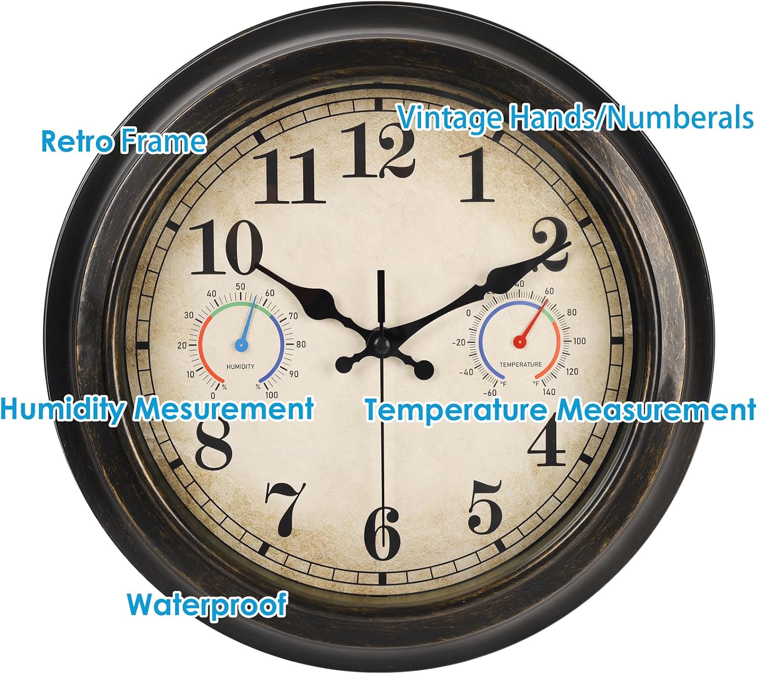 Detalle 1 de Alarllok Outdoor12Bronze 12-Inch Outdoor Wall Clock with Thermometer