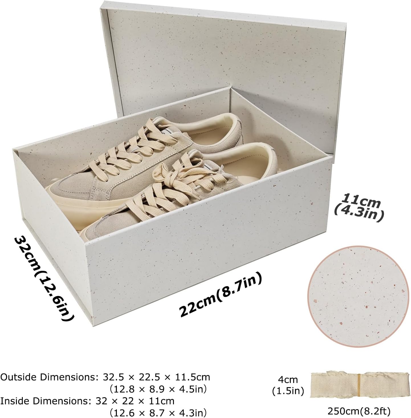 Detalle 2 de Tekhoho Off-White Large Gift Box (32x22x11cm) – reusable, foldable gift box with lid & ribbon